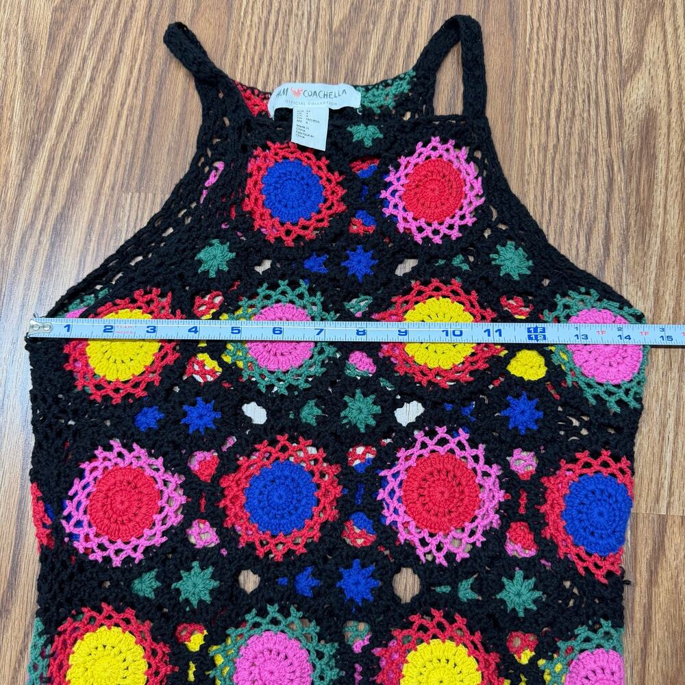 H&M x Coachella Crochet Patchwork Mini Dress 4 Festival Boho Hippie Retro Indie - Picture 3 of 6